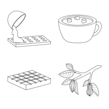 Kakao ve fasulye simgesi vektör tasarımı. Kakao ve tatlılık stok vektör çizim seti.