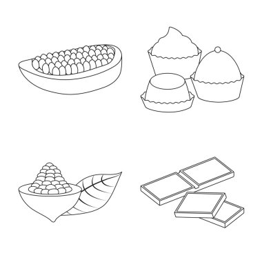 Kakao ve fasulye sembolünün vektör çizimi. Web için kakao ve tatlılık sembolü seti.