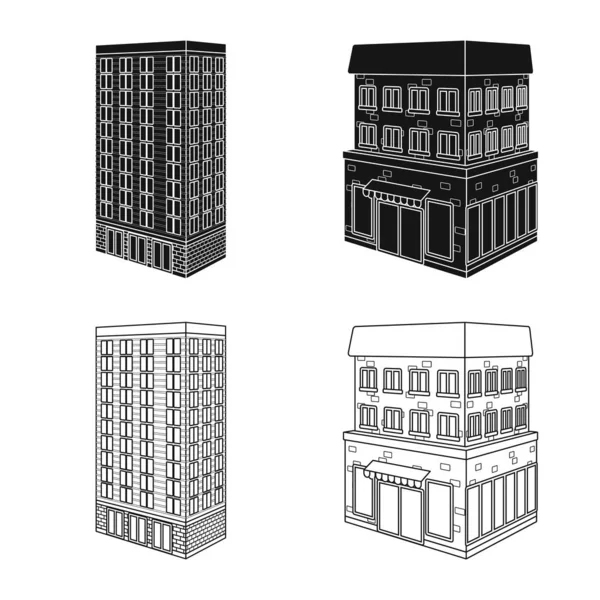 Design vettoriale della costruzione e simbolo dell'edificio. Raccolta di icone vettoriali di costruzione e proprietà per magazzino . — Vettoriale Stock