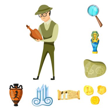 Arkeoloji ve tarihsel işareti vektör Illustration. Arkeoloji ve kazı hisse senedi vektör çizim topluluğu.