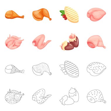 Ürün ve kümes hayvanları simge vektör tasarımı. Ürün ve tarım hisse senedi vektör çizim topluluğu.