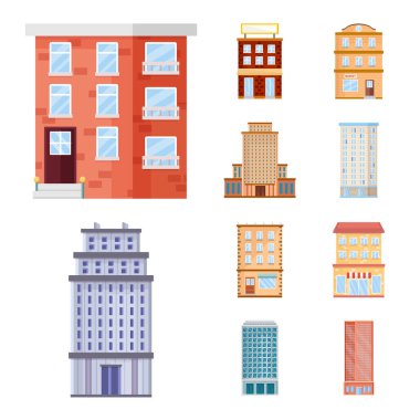 Dış görünüş ve yapı sembolü olarak izole edilmiş nesne. Ağ için ön cephe ve dış hisse simgesi koleksiyonu.