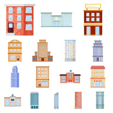 Dış görünüş ve bina logosu izole edilmiş. Ağ için dış görünüm ve dış hisse simgesi.