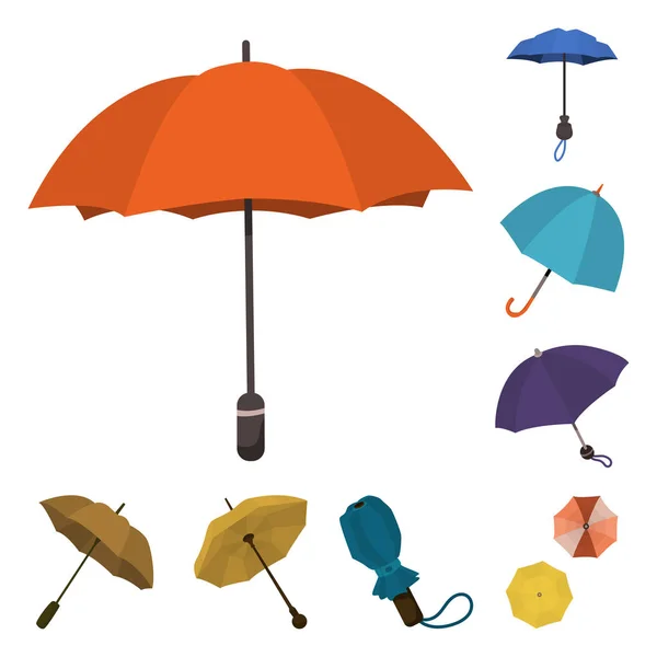 우산과 비 표지판의 벡터 그림입니다. 주식 우산 및 날씨 벡터 아이콘의 컬렉션. — 스톡 벡터