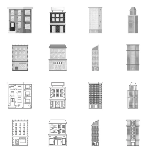 Vector ontwerp van gemeentelijke en center symbool. Set van gemeentelijke en landgoed vector pictogram voor voorraad. — Stockvector