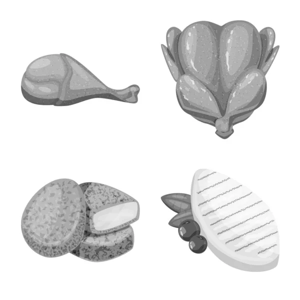 美食和鸟类图标的矢量设计。一套美食和家禽饲养量插图. — 图库矢量图片