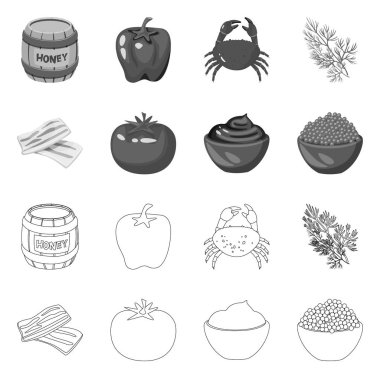 Tat ve ürün işareti vektör tasarımı. Tat ve hisse senedi için pişirme vektör ikon koleksiyonu.