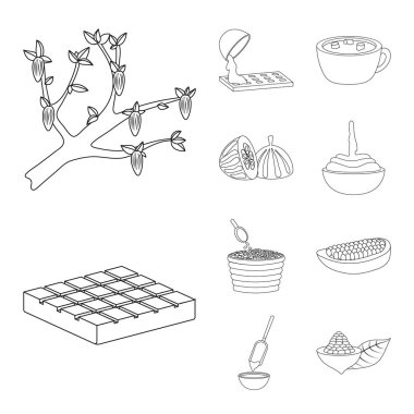 Kakao ve fasulye işareti vektör tasarımı. Kakao kümesi ve tatlılık vektör simge stok için.