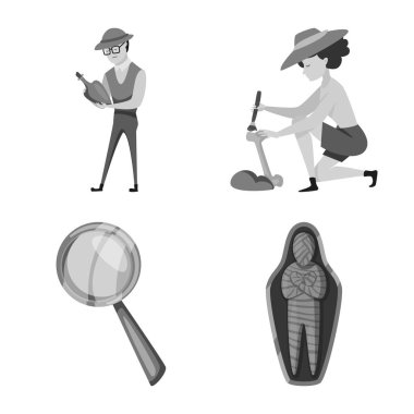 Hikayenin vektör çizimi ve keşif işareti. Stok için öykü koleksiyonu ve ögeler vektör simgesi.