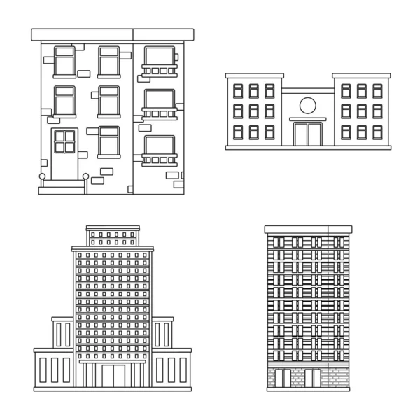 Izolovaný objekt architektury a vnější ikony. Sada architektonických a městských burzovních vektorových znázornění. — Stockový vektor