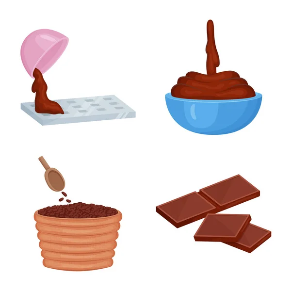 Diseño vectorial de cacao y frijoles símbolo. Conjunto de icono de vector de cacao y dulzura para stock . — Vector de stock