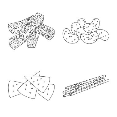 Ürün ve menü simge vektör Illustration. Ürün ve lezzet hisse senedi vektör çizim seti.