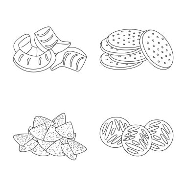 Ürün ve menü logosunun vektör tasarımı. Web için ürün ve lezzet stok sembolü seti.