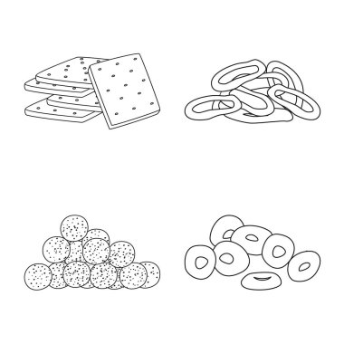 Ürün ve Menü simgesinin yalıtılmış nesne. Ürün ve lezzet stok vektör çizim koleksiyonu.