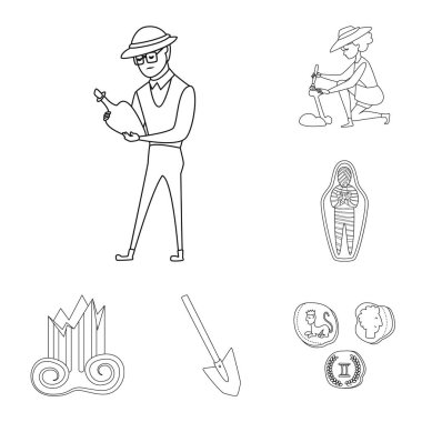 Hikaye ve araştırma logosu izole nesne. Hisse senedi için hikaye ve keşif vektörü simgesi kümesi.