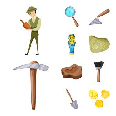 Arkeoloji ve tarihi logonun izole nesnesi. Ağ için arkeoloji ve kazı stoku sembolü koleksiyonu.