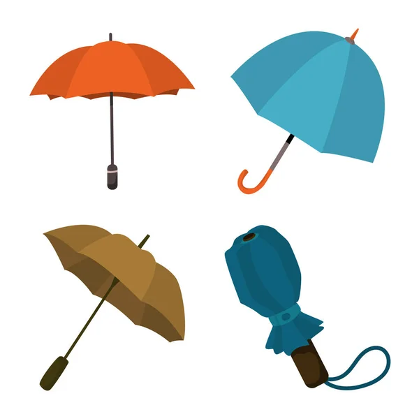 Ilustración vectorial de paraguas y símbolo de lluvia. Conjunto de paraguas e ilustración del vector stock meteorológico . — Vector de stock