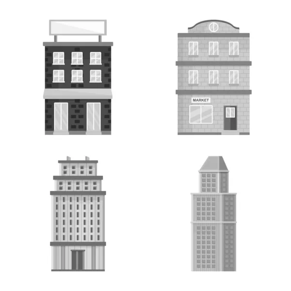 Ilustración vectorial de construcción y logotipo de la ciudad. Conjunto de construcción y símbolo de stock central para web . — Archivo Imágenes Vectoriales