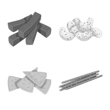 Ürünün ve menü logosunun yalıtılmış nesnesi. Stok için ürün ve çubuk vektör simgesinin toplanması.