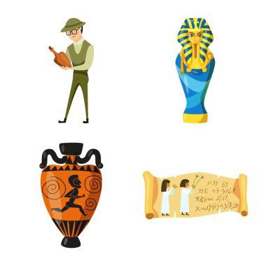 Arkeoloji ve tarihi logo vektör tasarımı. Arkeoloji ve kazı stok vektör illüstrasyon seti.
