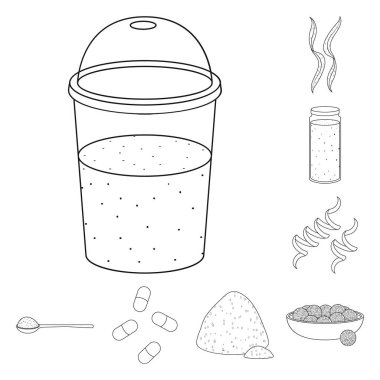 Gıda ve vegan işareti Vektör illüstrasyon. Gıda ve weed stok vektör illüstrasyon seti.