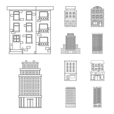 Mimari ve dış sembol vektör tasarımı. Mimari ve şehir stok vektör illüstrasyon seti.