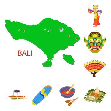 Bali ve Endonezya logosu yalıtılmış nesne. Bali ve hisse senedi için Karayip vektör ikon koleksiyonu.
