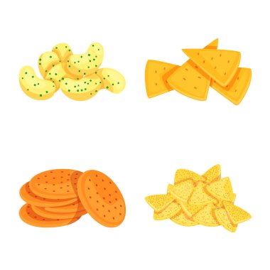 Gıda vektör tasarımı ve gevrek logo. Web için gıda ve lezzet stok sembolü seti.