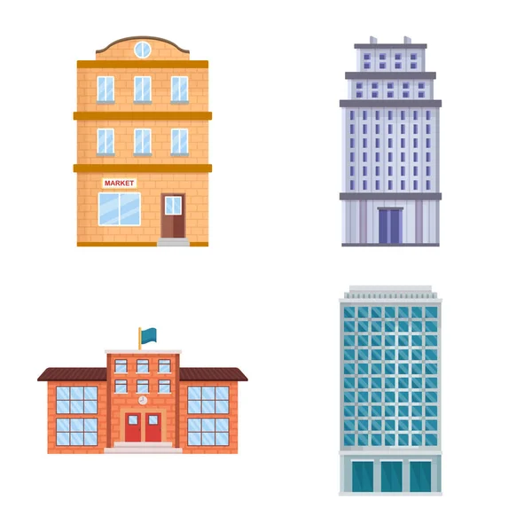 Isolated object of facade and building logo. Set of facade and exterior vector icon for stock. — Stock Vector