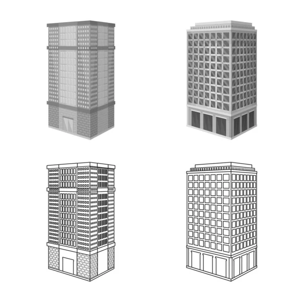 Design vettoriale della costruzione e simbolo dell'edificio. Set di icone vettoriali di costruzione e proprietà per magazzino . — Vettoriale Stock