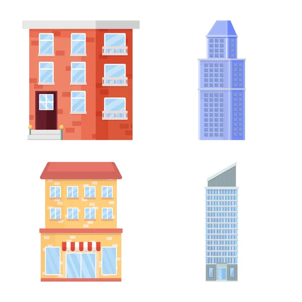 Isolated object of facade and building logo. Set of facade and exterior stock vector illustration. — 스톡 벡터