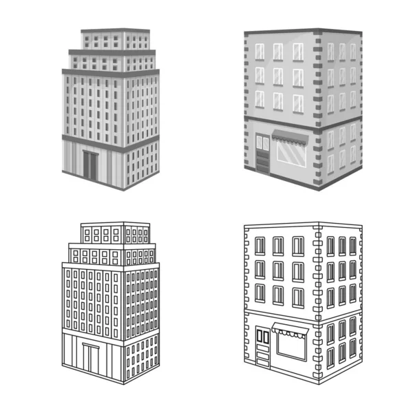 Vektorillustration av konstruktion och byggnad tecken. Samling av bygg- och fastigheter lager vektorillustration. — Stock vektor