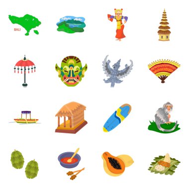 Bali ve Endonezya logosu vektör Illustration. Web için Bali ve Karayip stok sembolü koleksiyonu.