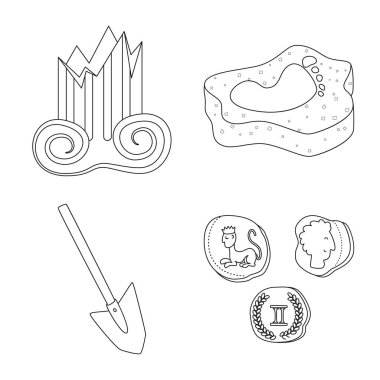 Hikaye ve araştırma sembolü vektör Illustration. Hisse senedi için hikaye ve keşif vektörü simgesi kümesi.