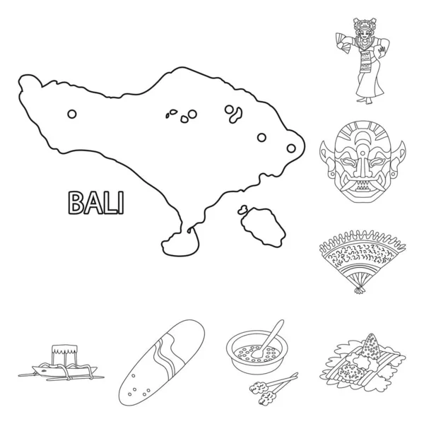 Vektor desain dari Bali dan tanda karibia. Collection of balinese and geography stock symbol for web . - Stok Vektor