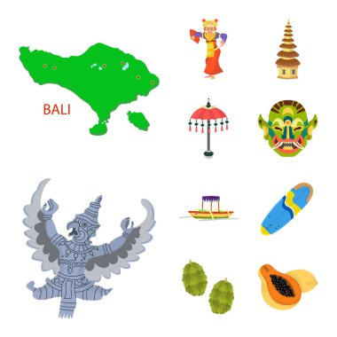 Bali ve Endonezya logosu yalıtılmış nesne. Bali ve hisse senedi için Karayip vektör ikon koleksiyonu.