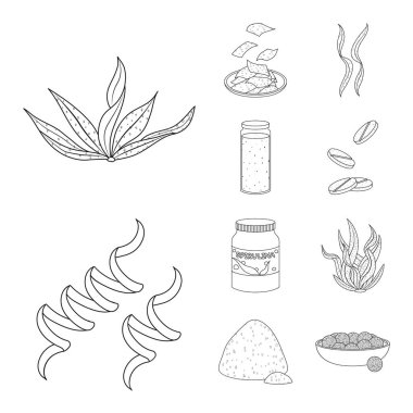 Yiyecek ve vegan logosu vektör tasarımı. Stok için yiyecek ve ot vektör simgesi koleksiyonu.