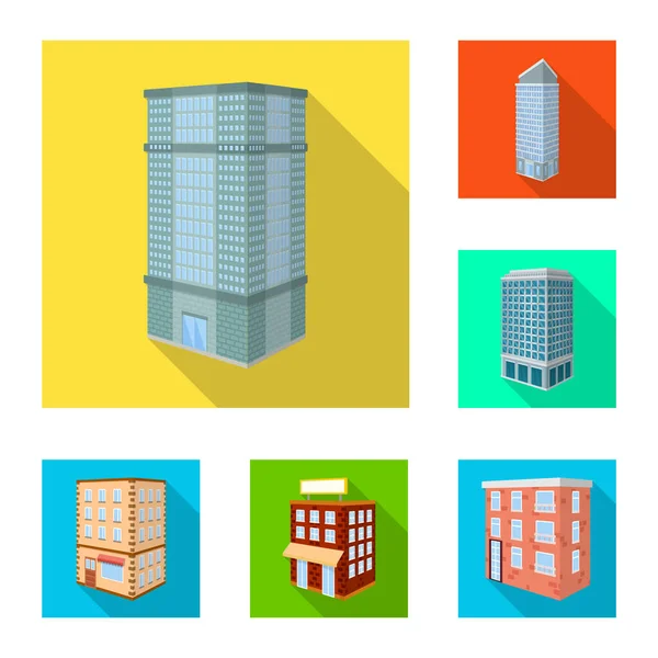 Design vettoriale della costruzione e simbolo dell'edificio. Raccolta di illustrazione vettoriale costruzione e patrimonio immobiliare . — Vettoriale Stock