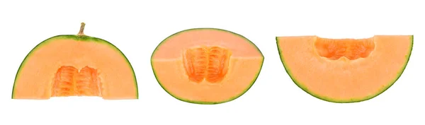 Scheibe Cantaloupe Melone Isoliert Auf Weißem Hintergrund — Stockfoto