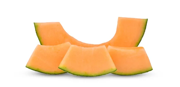 Frisch Geschnittene Cantaloupe Melone Isoliert Auf Weißem Hintergrund — Stockfoto