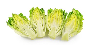 Yeşil dilimler çünkü marul beyaz arka planda izole edilmiştir..