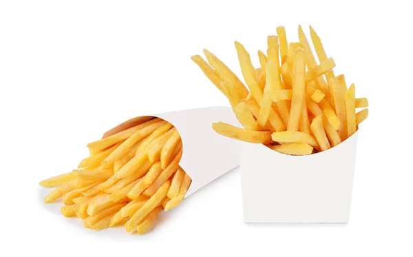 French Fries White Paper Box Isolated White Background — 스톡 사진