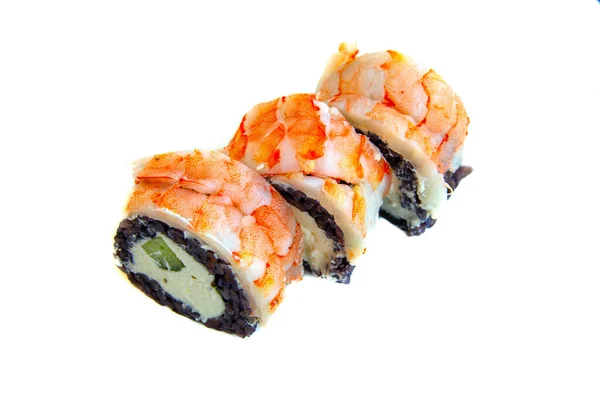 Filadelfia Sushi Roll Gamberetti Freschi Avocado Crema Formaggio Con Riso — Foto Stock