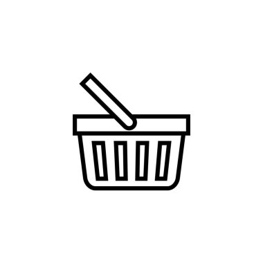 Beyaz arkaplanda ana hatlı biçim tasarımında alışveriş grafiği simgesi