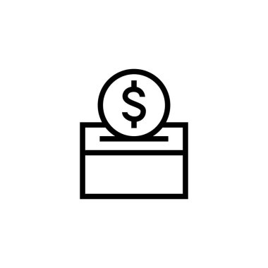 Para kutusu, konsept simgesi tasarımı beyaz arkaplan üzerinde ana hat biçiminde