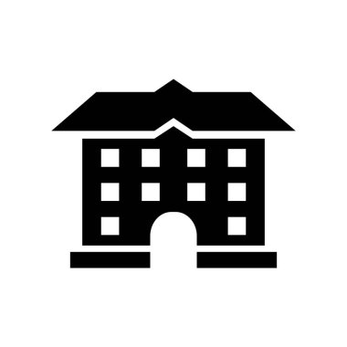 Beyaz arka planda siyah düz dizaynlı lise binası