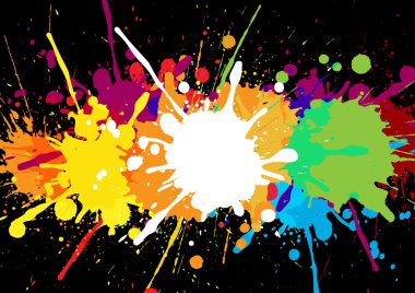 boya lekeleri ve splatters bir bl üzerinde soyut renkli afiş