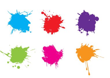 Renkli boya splatters. Boya seti sıçramalarına. Vektör çizim.