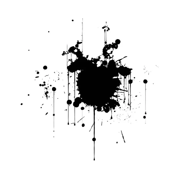 Μαύρο φόντο πιτσιλίσματος μελανιού, απομονωμένο σε λευκό. — Διανυσματικό Αρχείο