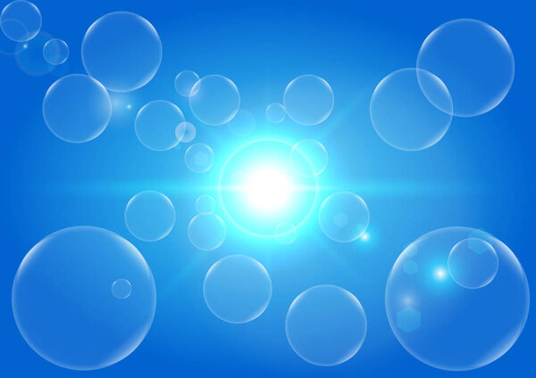 Abstract light and Bubbles with blue color background concept de